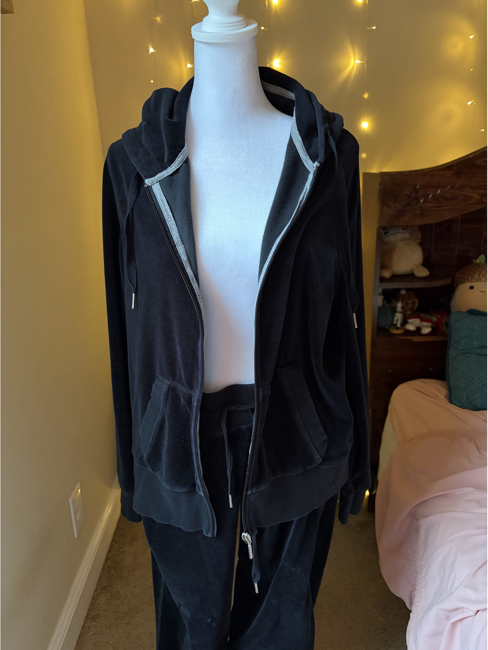 Matching two-piece Calvin Klein lounge set in a super soft, plush black velour.